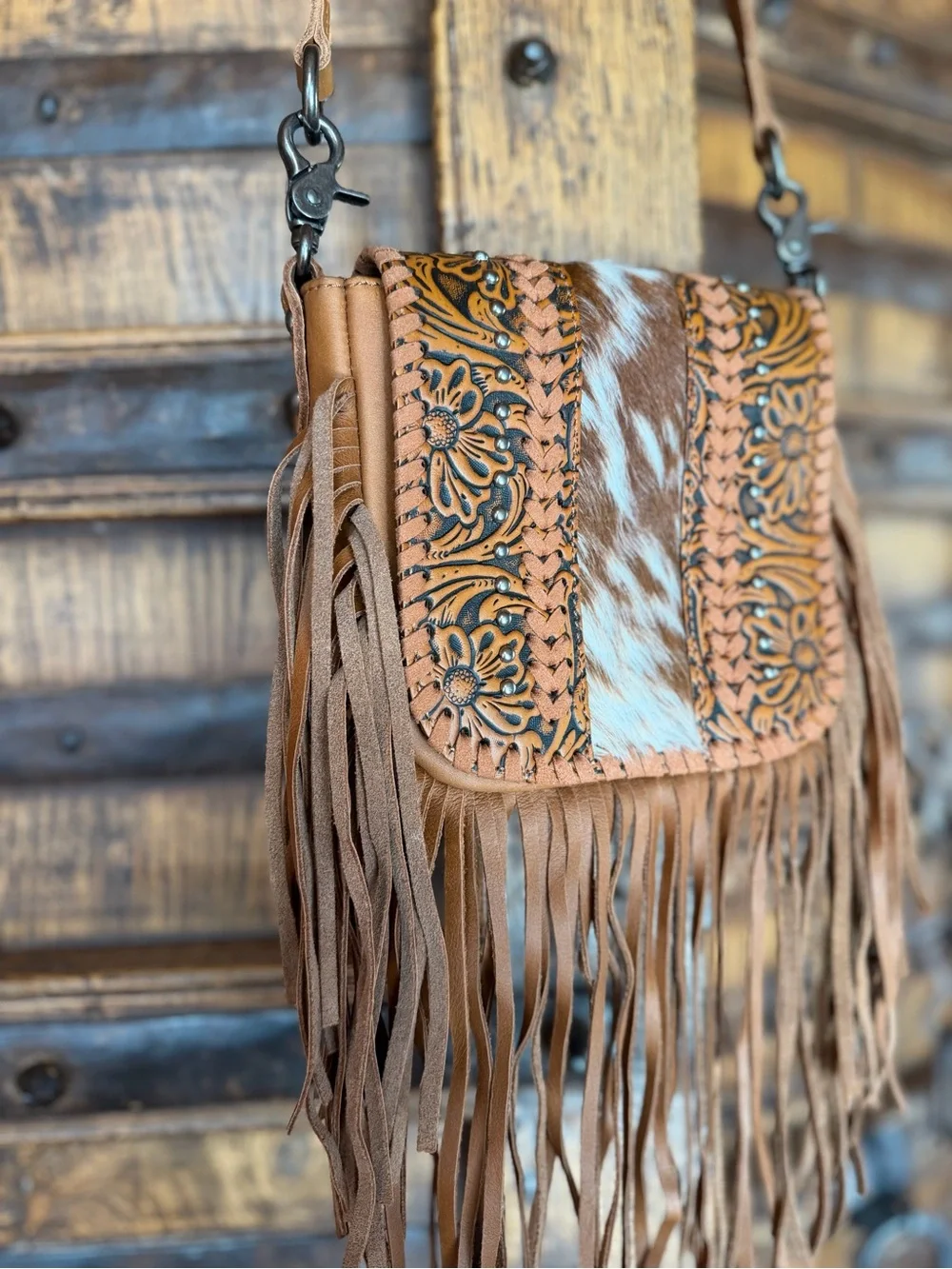 Montana West Fringe and Cowhide Crossbody Bag